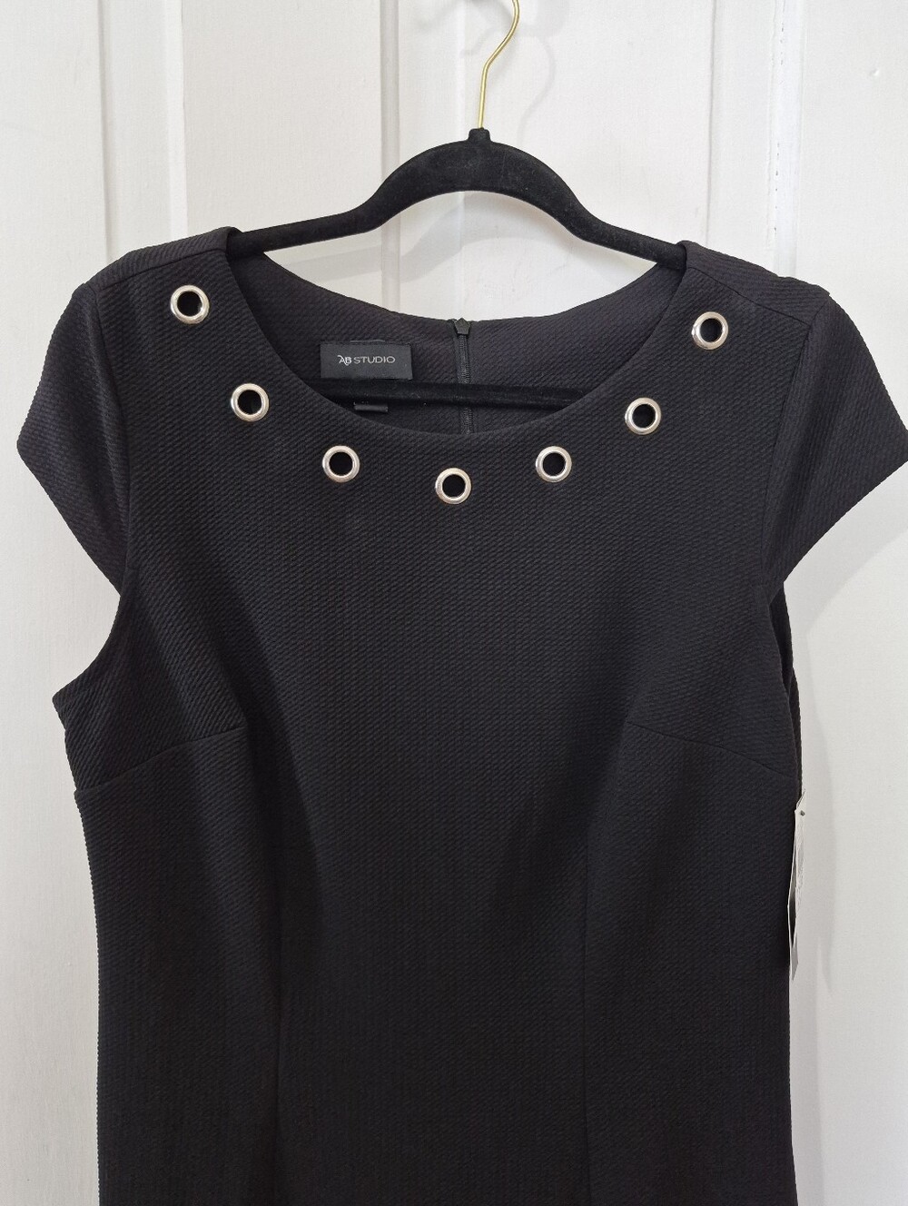 AB Studio Black Sheath Dress with Grommet Neckline - Picture 3 of 10